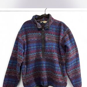 Vintage St. John's Bay XL Half Zip Up Fleece Jacket Blue Aztec Print Retro